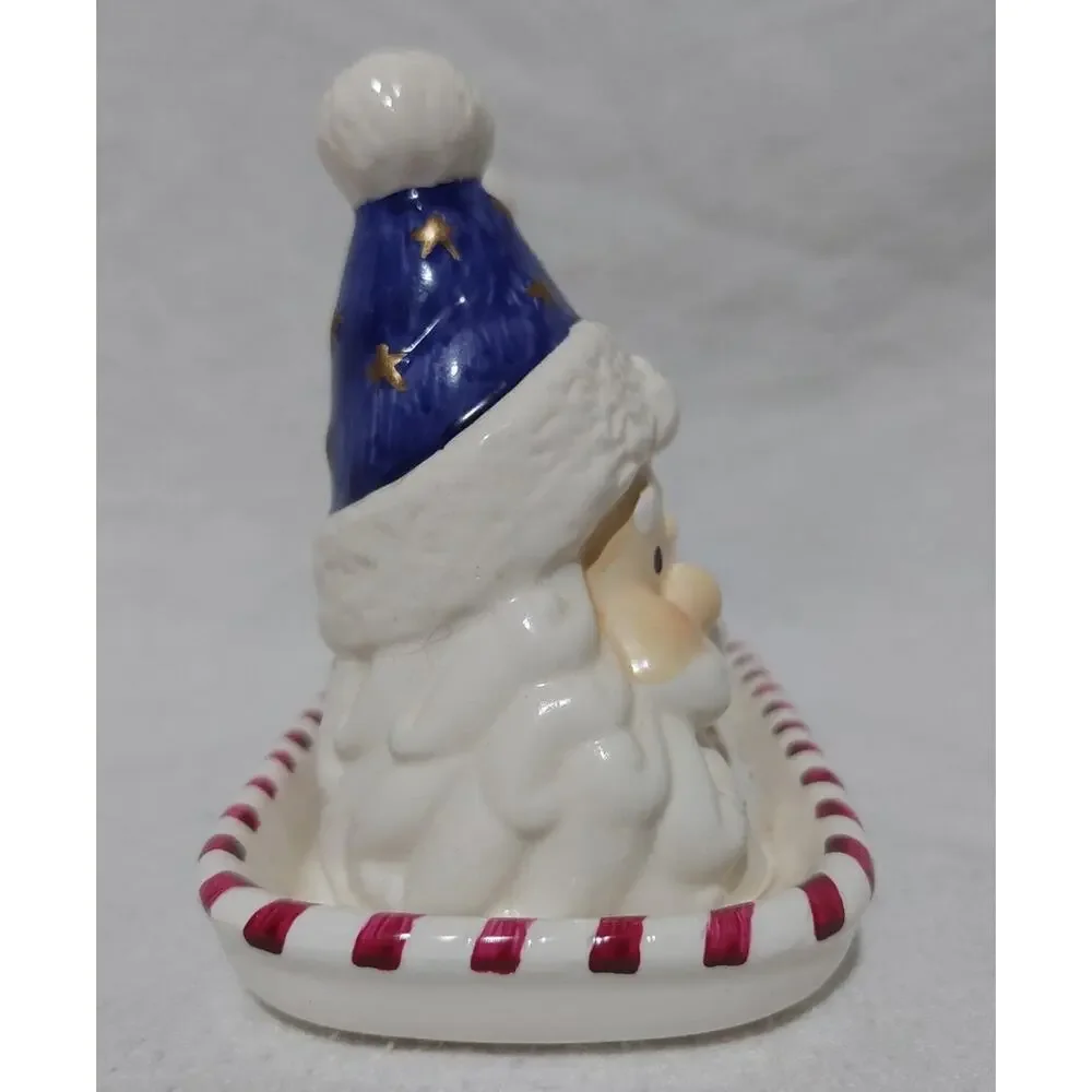 Vintage Santa Head Blue and Red Dish Candy Cane Christmas Holiday Salt & Pepper